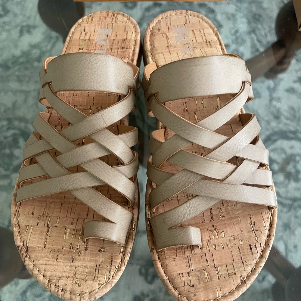Korks Tan Sandals with Woven Straps